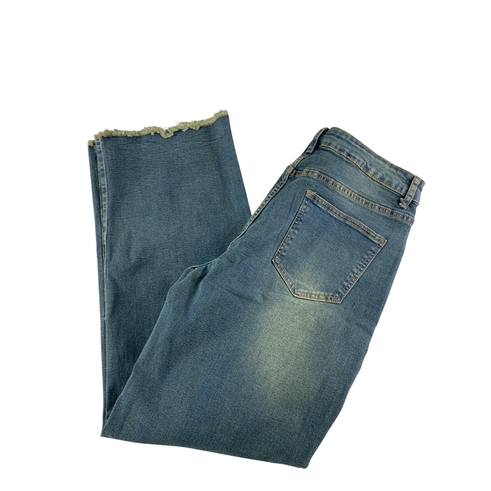 PEIHOT Women XL Straight Leg Jeans High Rise Stretch Frayed Hem Blue Denim NWT